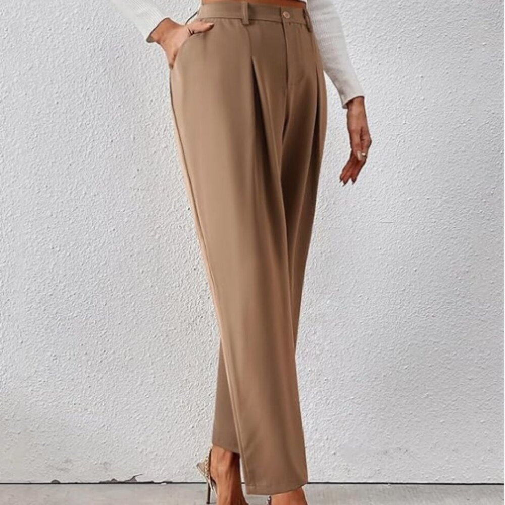 High Waist Khaki Pants – XXL Wide Leg Business Casual with Pockets (644)